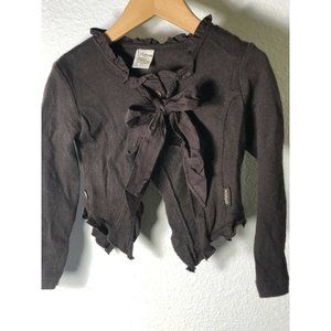 Jottum Girls 3T Brown Bolo Cardigan Sweater Cotton Blend Dutch Euro Bow Ruffle